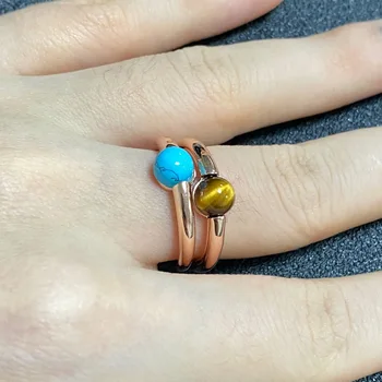2 шт./компл. Простое круглое кольцо, сложенное разноцветное кольцо карамельного цвета, Слюда, Бирюзовый кристалл, кольцо для женщины в подарок на день рождения