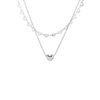 Женское ожерелье POTCET с двойным сердцем из нержавеющей стали, подвеска из титановой стали, геометрическая мода, ретро-индивидуальность, вечерние украшения