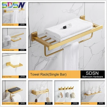 Наборы оборудования для бара SDSN Матовый золотой набор оборудования для ванной комнаты, алюминиевый держатель для щетки для унитаза, вешалка для полотенец для ванной комнаты, крючок