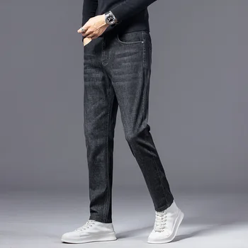Модные универсальные весенне-осенние джинсы Lansboter, мужские брюки прямого кроя, повседневные деловые джинсы