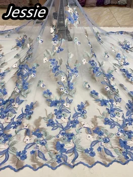 Последняя горячая распродажа, Африканское вышитое сетчатое кружево, роскошный вышитый бисером 3D цветок, французский Алжир, разноцветный тюль, сетчатая ткань, вечернее платье