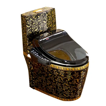 Inodoro dorado inteligente de estilo europeo, inodoro negro retro, secado automático y calefacción instantánea