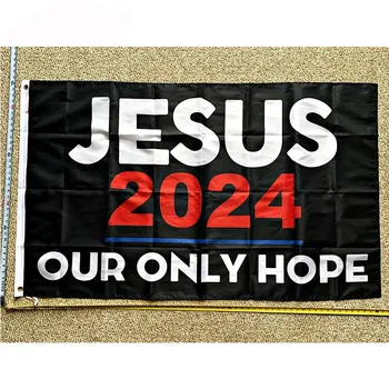 Флаг Иисуса 2024 БЕСПЛАТНАЯ ДОСТАВКА, наша единственная надежда, плакат Трампа Байдена США, знак 3x5'yhx0154