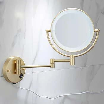 Зеркала для ванной комнаты со светодиодной подсветкой из матового золота, Качественное Латунное Складное увеличительное зеркало для макияжа в ванной комнате отеля, зеркала для ванной комнаты со светодиодной подсветкой
