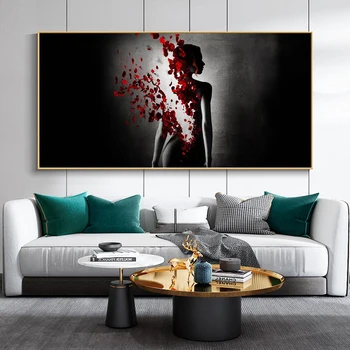 Абстрактная обнаженная женщина с цветами розы, художественные плакаты, домашняя Декоративная картина на холсте, Настенная художественная картина, Декор для дома в гостиной
