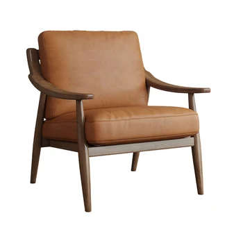 ZL Деревянное кресло с откидной спинкой для гостиной, Кожаное кресло с откидной спинкой, Одноместный диван-кресло