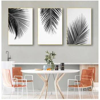 Черно-белые пальмовые листья, холсты и принты, Минималистичная живопись, настенное искусство, Декоративная картина, домашний декор в скандинавском стиле