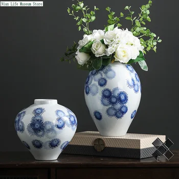 Современный домашний декор, художественные вазы для цветов, синий и белый фарфор, керамическая имитация цветочного контейнера, украшения для интерьера