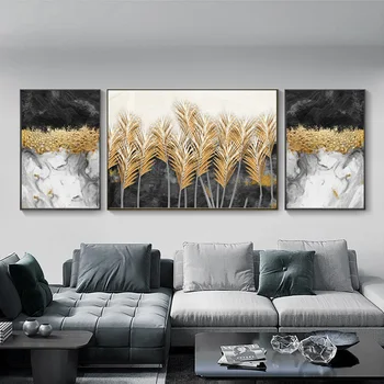 Абстрактная Современная Художественная картина с Золотым пером, Плакат, печать на холсте, Художественное оформление стен в гостиной в европейском стиле Hhome