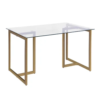 47-дюймовый обеденный стол из железа со столешницей из закаленного стекла \ Прозрачное золотое стекло [на складе в США]