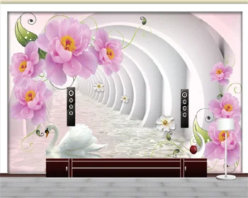 Индивидуальные обои 3D розовая роза трехмерный канал Лебединое озеро элитная гостиная телевизор диван фон настенная роспись behang
