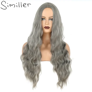 Женские длинные синтетические парики Similler для ежедневного использования, вьющиеся волосы, темно-серая средняя часть, термостойкий парик Pelucas