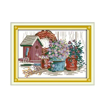 Набор для вышивания крестиком с принтом 11 карат 14 карат, цветочный горшок, Красивая швейная вышивка, Картина для рукоделия, висящая на стене