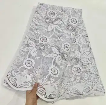 3D Кружево с блестками Африканская кружевная ткань Белый 2023 Высококачественное кружево Французская кружевная ткань Сетка Нигерийские кружевные ткани для свадебного платья