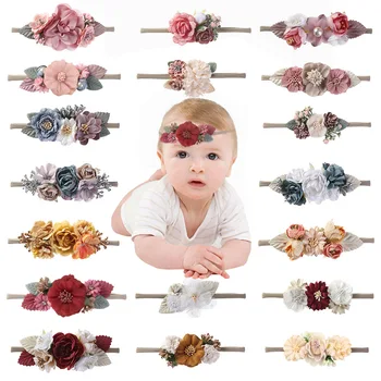 3 шт./лот, повязка на голову с искусственным цветком для новорожденных Мальчиков и девочек, жемчужная эластичная нейлоновая лента для волос, реквизит для детской фотографии, головные уборы