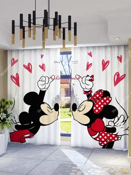 Занавеска из 2 панелей Disney с Микки и Минни Маус, затемняющая свет в детской комнате для девочек, затемняющая окна Драпировка