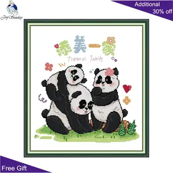 Joy Sunday Национальное сокровище Китая холст с принтом панды DA852 Home Decor Animal Семья Тиаммеи, набор для вышивания крестиком