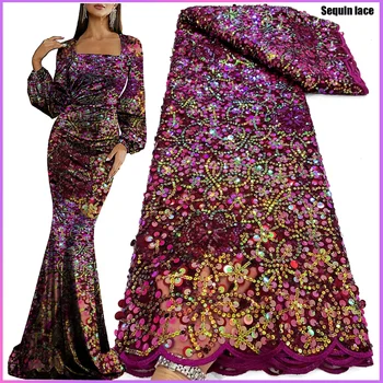 Нигерийская кружевная ткань с пайетками для свадьбы 2023 Высококачественная вышивка, тюлевое кружево, Французское сетчатое кружево, Африканское кружевное платье из кружевной ткани