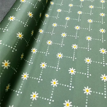 Цвет зеленого горошка, Новая эластичная атласная шелковая ткань, ткани для цифровой печати Daisy, бренд Diy, Материал для летнего платья-рубашки
