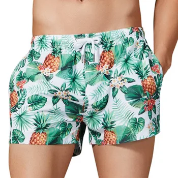 Оптовая продажа летних бермуд с принтом ананаса, быстросохнущих бермуд с низкой талией, подростковых коротких мужских пляжных шорт, брюк