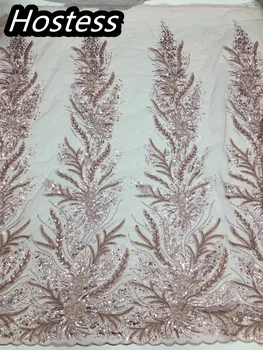 Горячая распродажа, фантазийный дизайн 2023, Африканская ткань с пайетками, Вышитое сетчатое кружево с бисером, красивый узор для свадебного платья