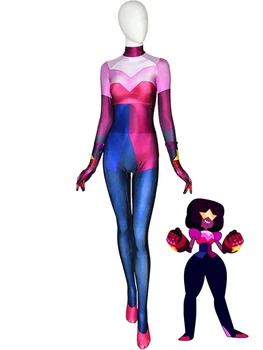 Костюм супергероя Стивена Юниверса Гарнет для косплея С 3D принтом Женский боди Зентай для девочек, Сшитый на заказ Форменный костюм