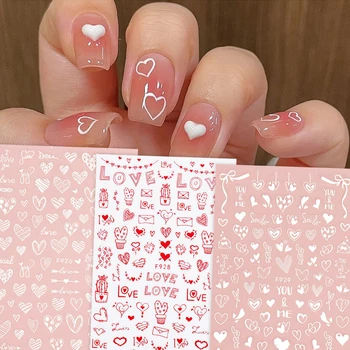 3ШТ нейл-арта на День Святого Валентина, розовые, красные, с рисунком сердца, 3D клейкие наклейки для ногтей, наклейки для маникюра