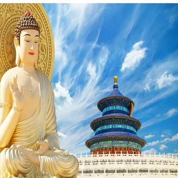 Изготовленные на заказ крупномасштабные фрески wellyu с изображением Будды высокой четкости, Храм Будды на заднем плане, стена для телевизора, нетканые обои
