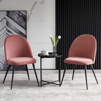Обеденный стул, розовый бархат, металлические ножки черного цвета, комплект из 2 боковых стульев, 21.26x20.47x33.07 дюймов