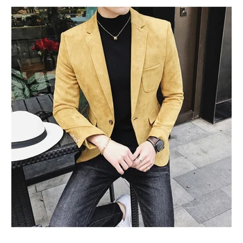 Замшевая Корейская версия, однотонные блейзеры с одной пряжкой, мужской тонкий деловой костюм для социальной работы, куртка для мужского клуба, куртка для отдыха, пальто