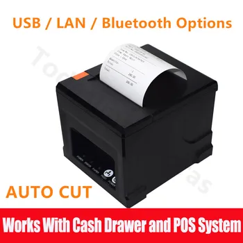 80-мм термопринтер чеков, автоматический резак, POS-принтер для кухни ресторана, подключение USB LAN Bluetooth к принтеру кассового ящика.