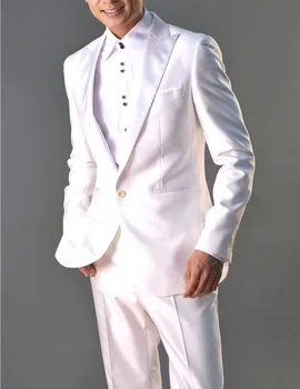Белый сшитый на заказ высокого качества (куртка + брюки) Модный мужской костюм, мужские приталенные деловые костюмы, свадебный костюм Homme