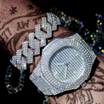 Женские часы-браслет Iced Out 2022, Золотые женские наручные часы класса люкс со стразами AAA, Кубинский браслет-цепочка, ювелирные изделия для часов