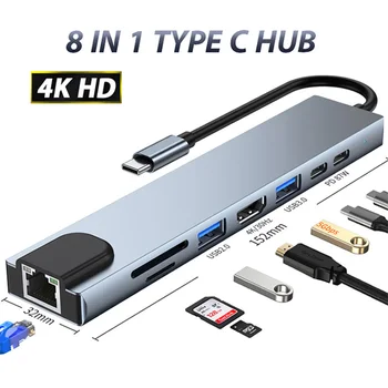 Концентратор Usb C 3 К HDMI-Совместимый PD Charge с 5/6/8/11 Портами Док-станция RJ45 с PD TF SD Usb Hub 3 0 Разветвитель для Macbook Pro/Air