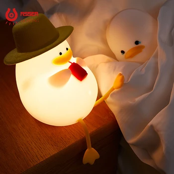 RSSER Duck Night light Светодиодная мультяшная силиконовая лампа Sleeping lights с сенсорным датчиком синхронизации, перезаряжаемая для спальни, детский подарок