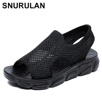 Летние сандалии SNURULAN, женская дышащая удобная повседневная женская обувь в стиле ретро, большие размеры