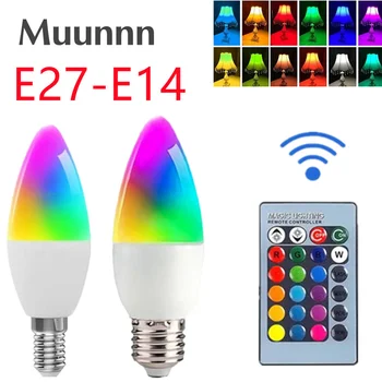 E27 E14 RGB Светодиодная лампа, Цвет свечи, внутренняя неоновая вывеска, Ламповая лента с контроллером освещения, 220V Умная лампа с регулируемой яркостью для дома