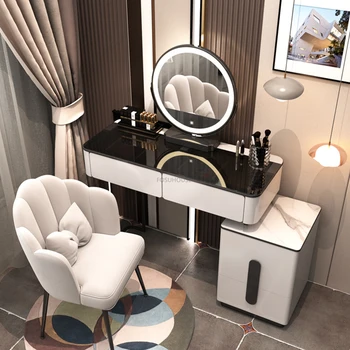 Туалетный столик из массива дерева в скандинавском стиле для домашней мебели, туалетного столика для макияжа, высококлассного домашнего туалетного столика для спальни с зеркалом и табуреткой